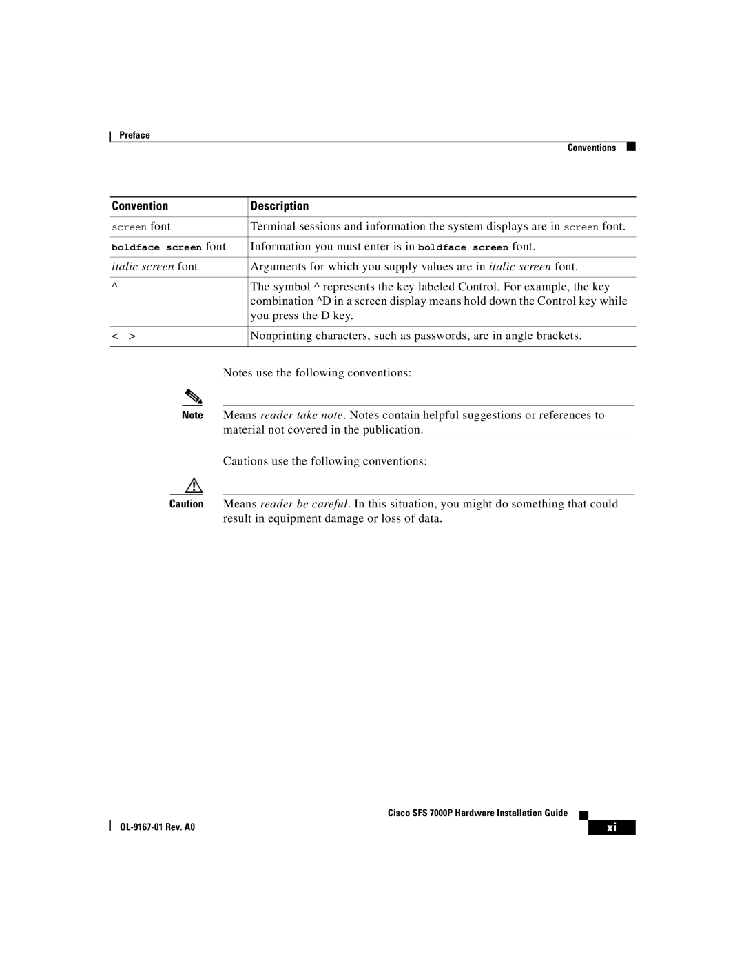 Cisco Systems Cisco SFS 7000P manual Italic screen font, Boldface screen font 