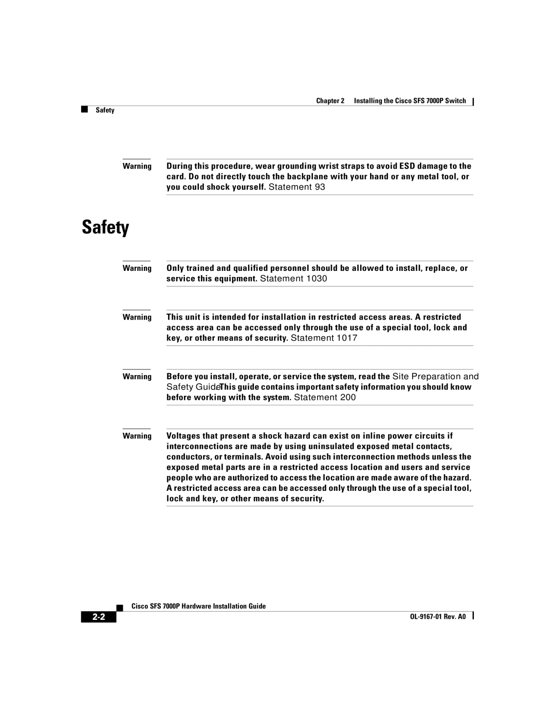 Cisco Systems Cisco SFS 7000P manual Safety 