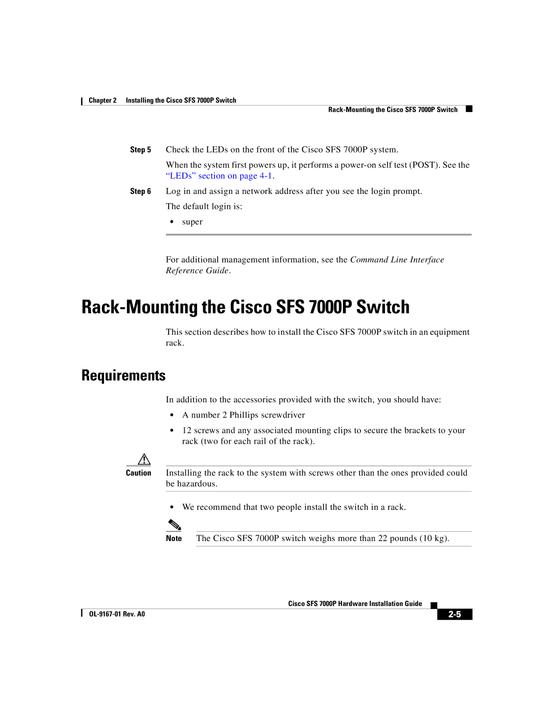 Cisco Systems manual Rack-Mounting the Cisco SFS 7000P Switch, Requirements 