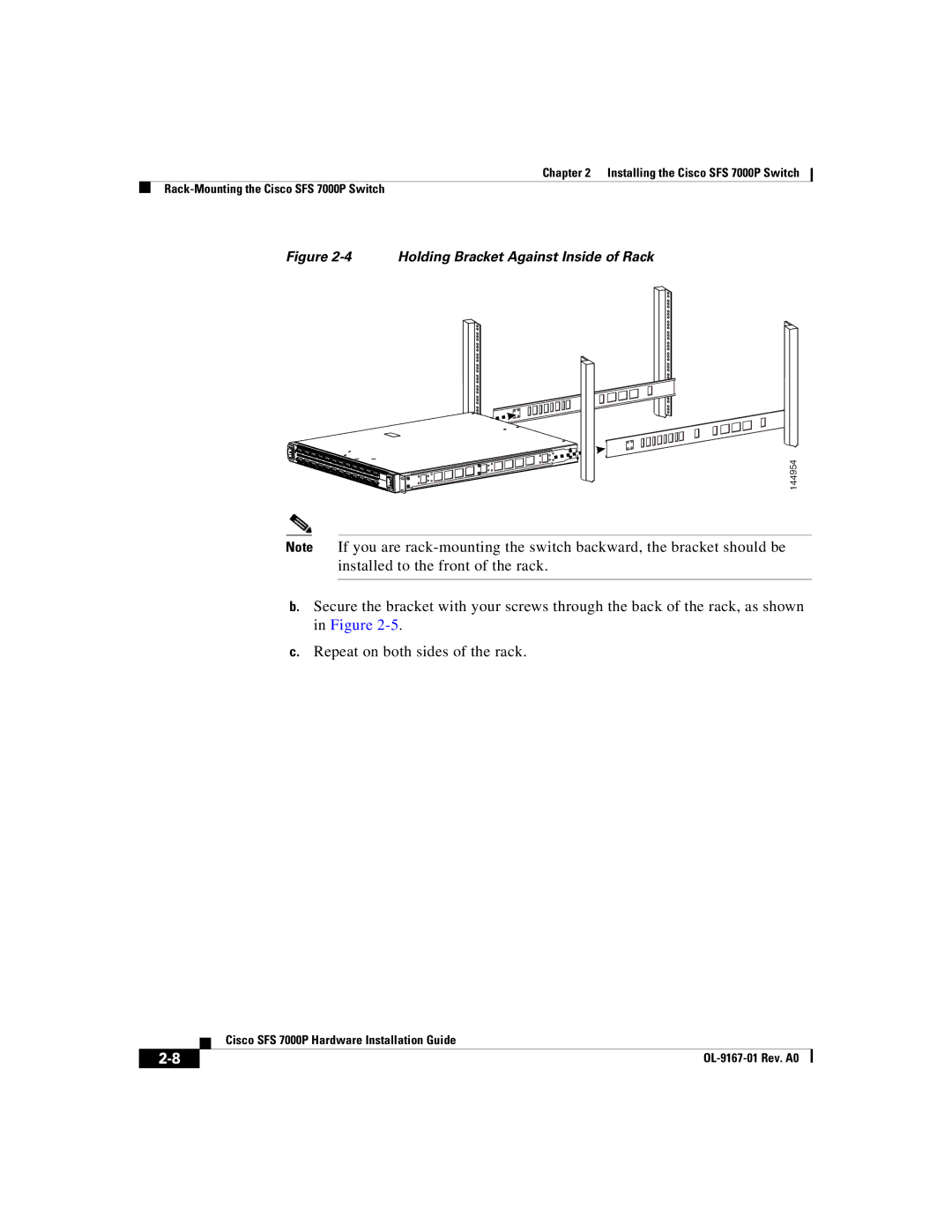 Cisco Systems Cisco SFS 7000P manual Holding Bracket Against Inside of Rack 