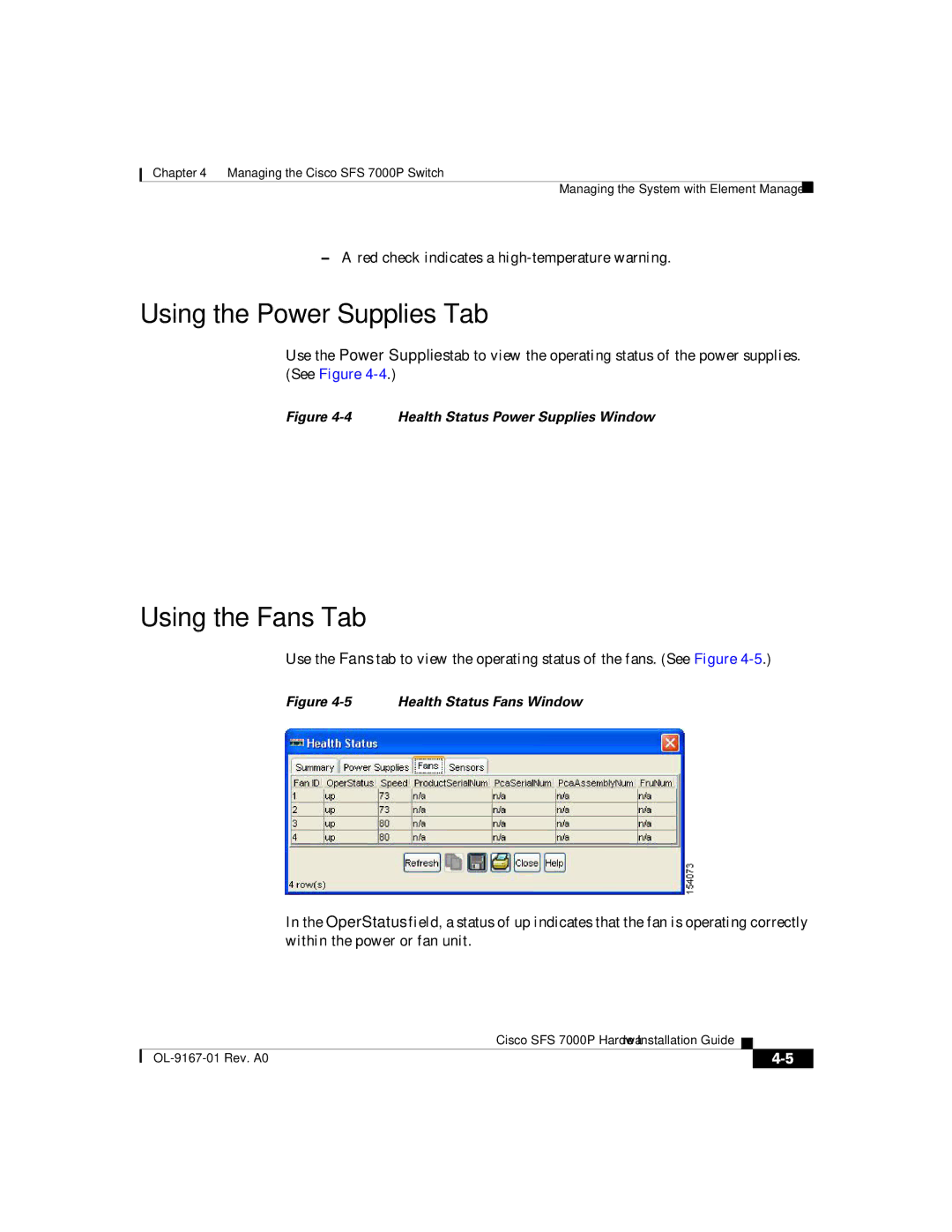 Cisco Systems Cisco SFS 7000P manual Using the Power Supplies Tab, Using the Fans Tab 