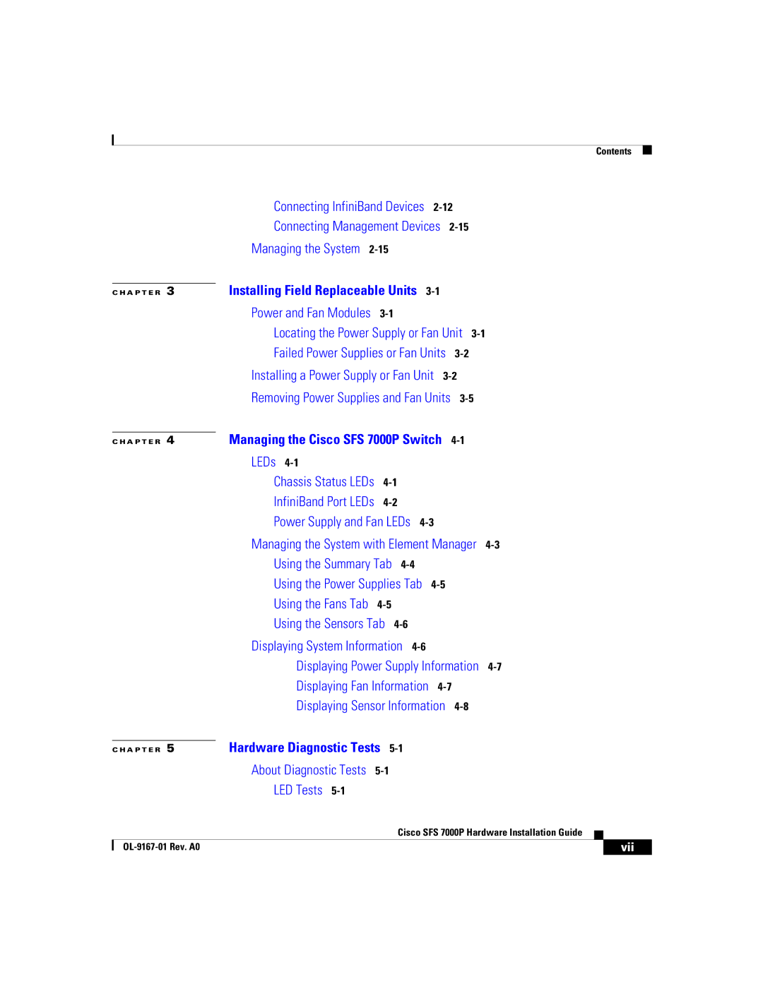 Cisco Systems Cisco SFS 7000P manual Managing the System, Vii 