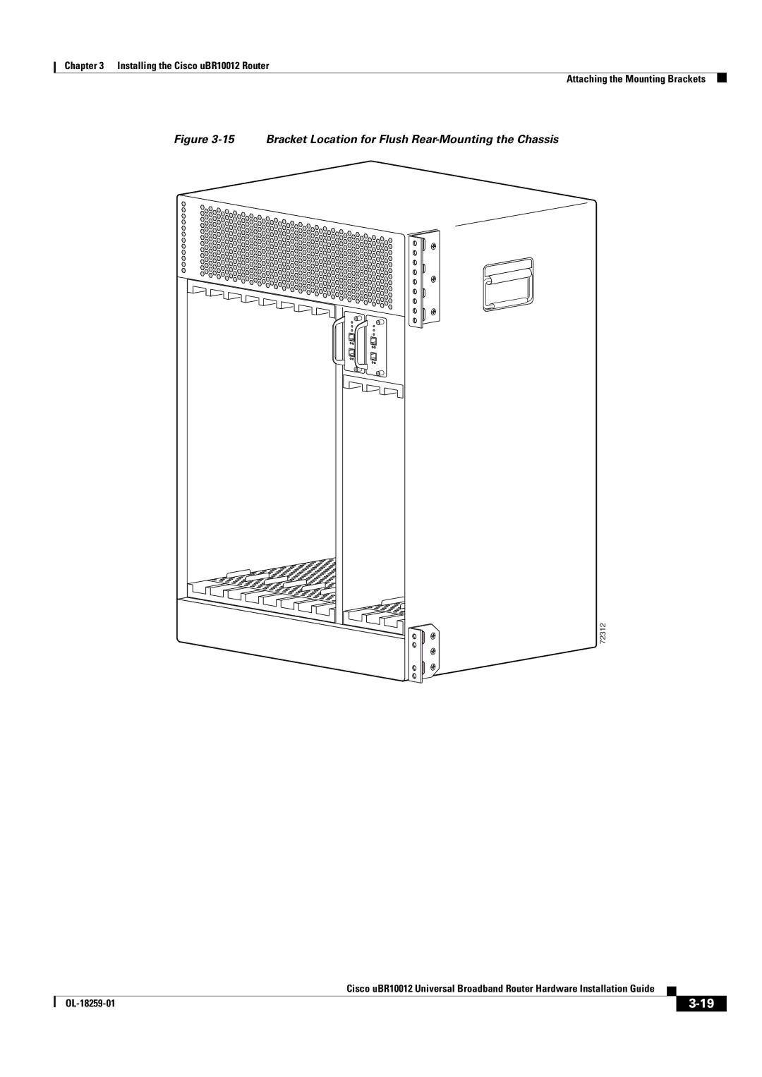 Cisco Systems Cisco uBR10012 manual Bracket Location for Flush Rear-Mounting the Chassis 