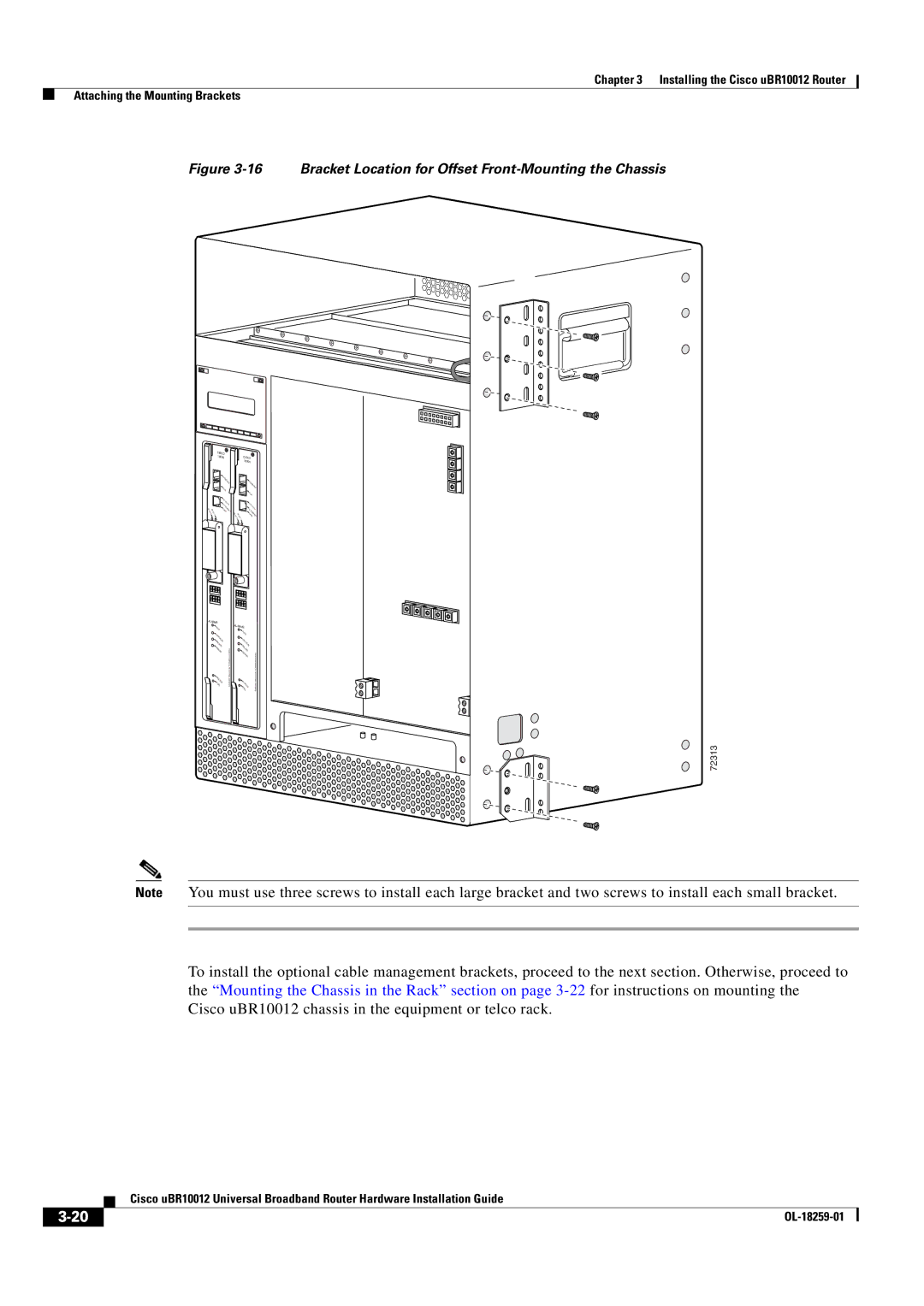 Cisco Systems Cisco uBR10012 manual Bracket Location for Offset Front-Mounting the Chassis 