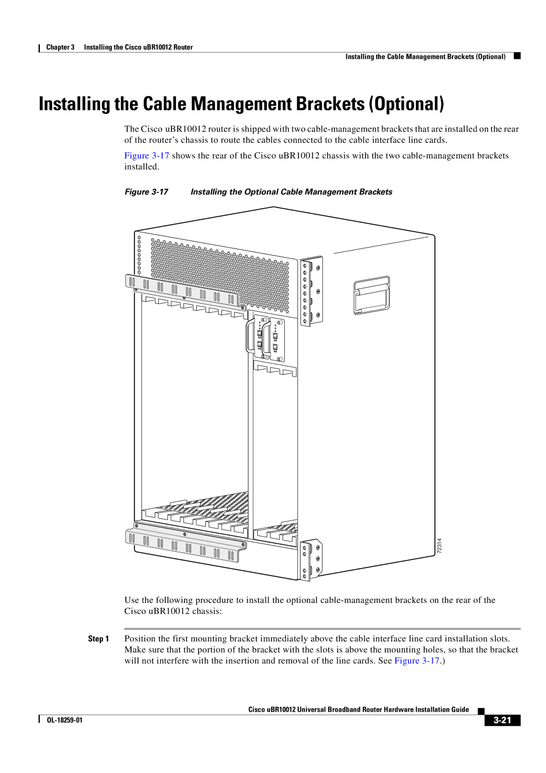 Cisco Systems Cisco uBR10012 manual Installing the Cable Management Brackets Optional 