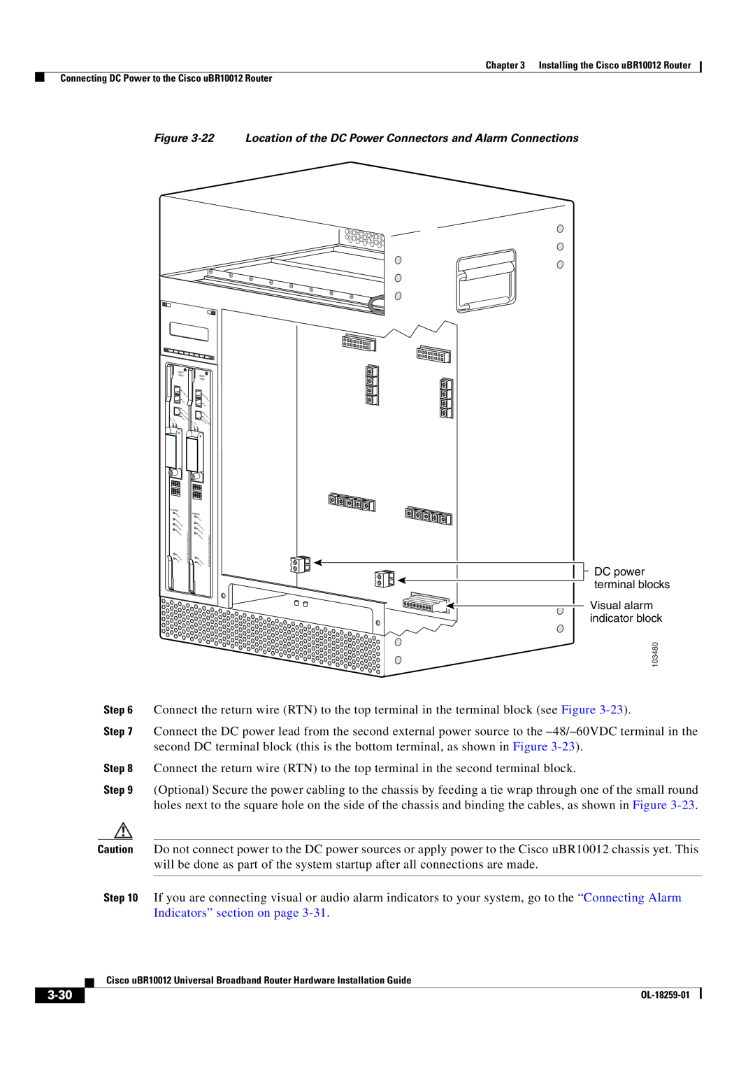 Cisco Systems Cisco uBR10012 manual Location of the DC Power Connectors and Alarm Connections 