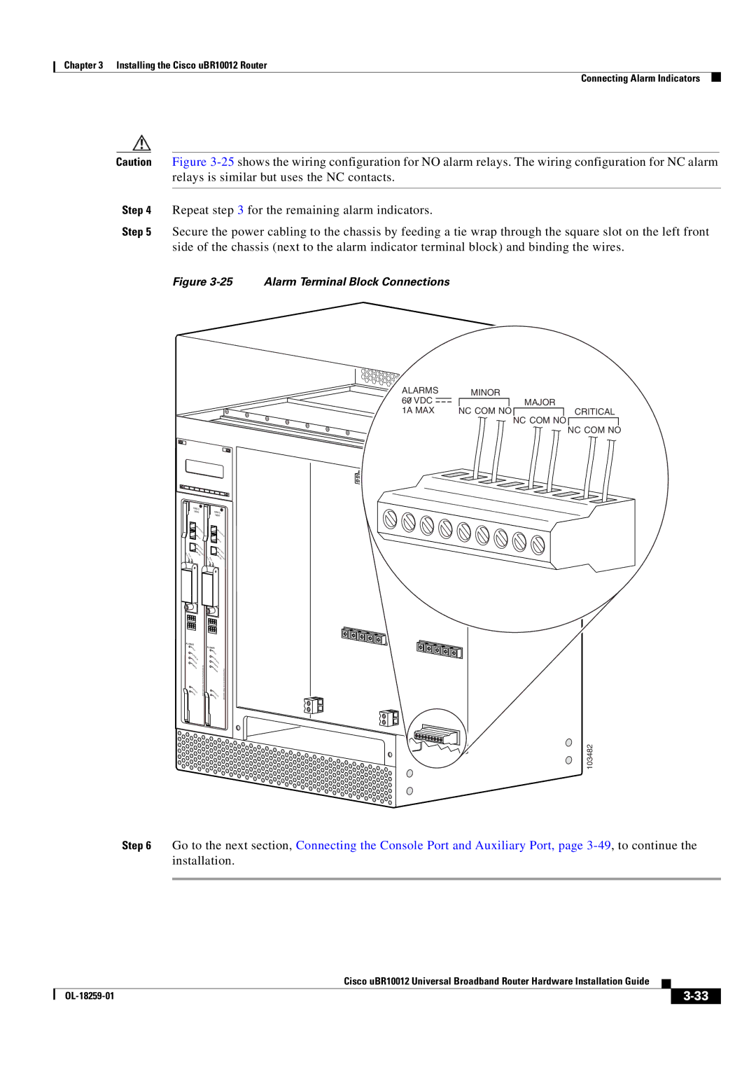 Cisco Systems Cisco uBR10012 manual Alarm Terminal Block Connections 