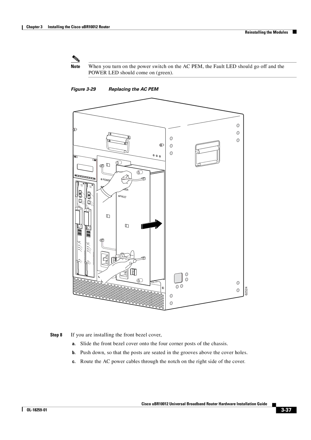 Cisco Systems Cisco uBR10012 manual Replacing the AC PEM 