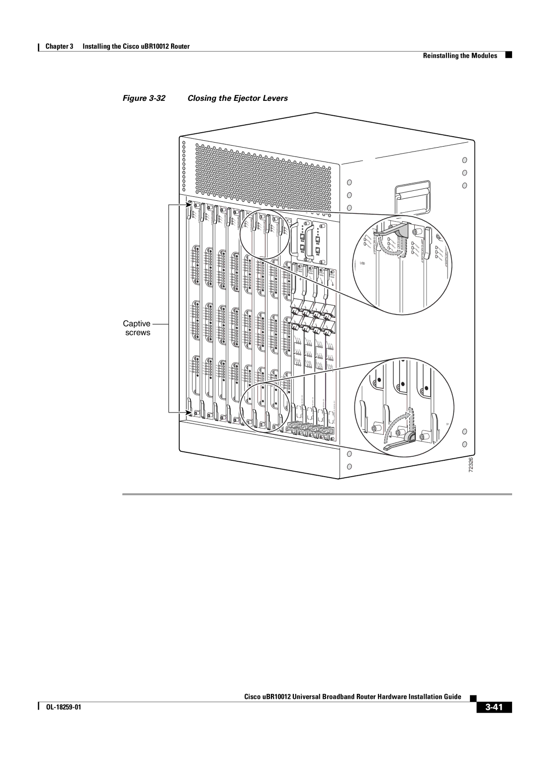 Cisco Systems Cisco uBR10012 manual Closing the Ejector Levers 