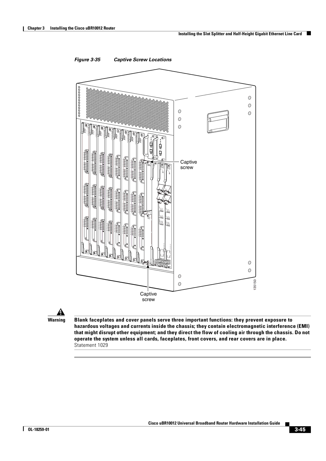 Cisco Systems Cisco uBR10012 manual Captive Screw Locations 