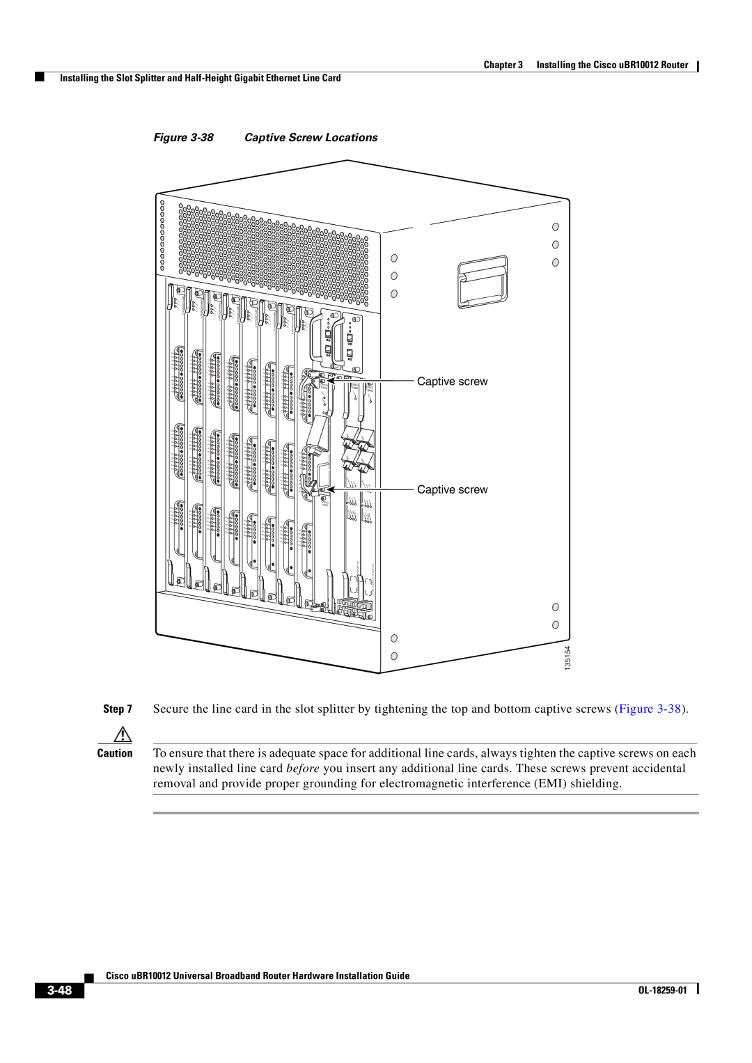 Cisco Systems Cisco uBR10012 manual Captive Screw Locations 