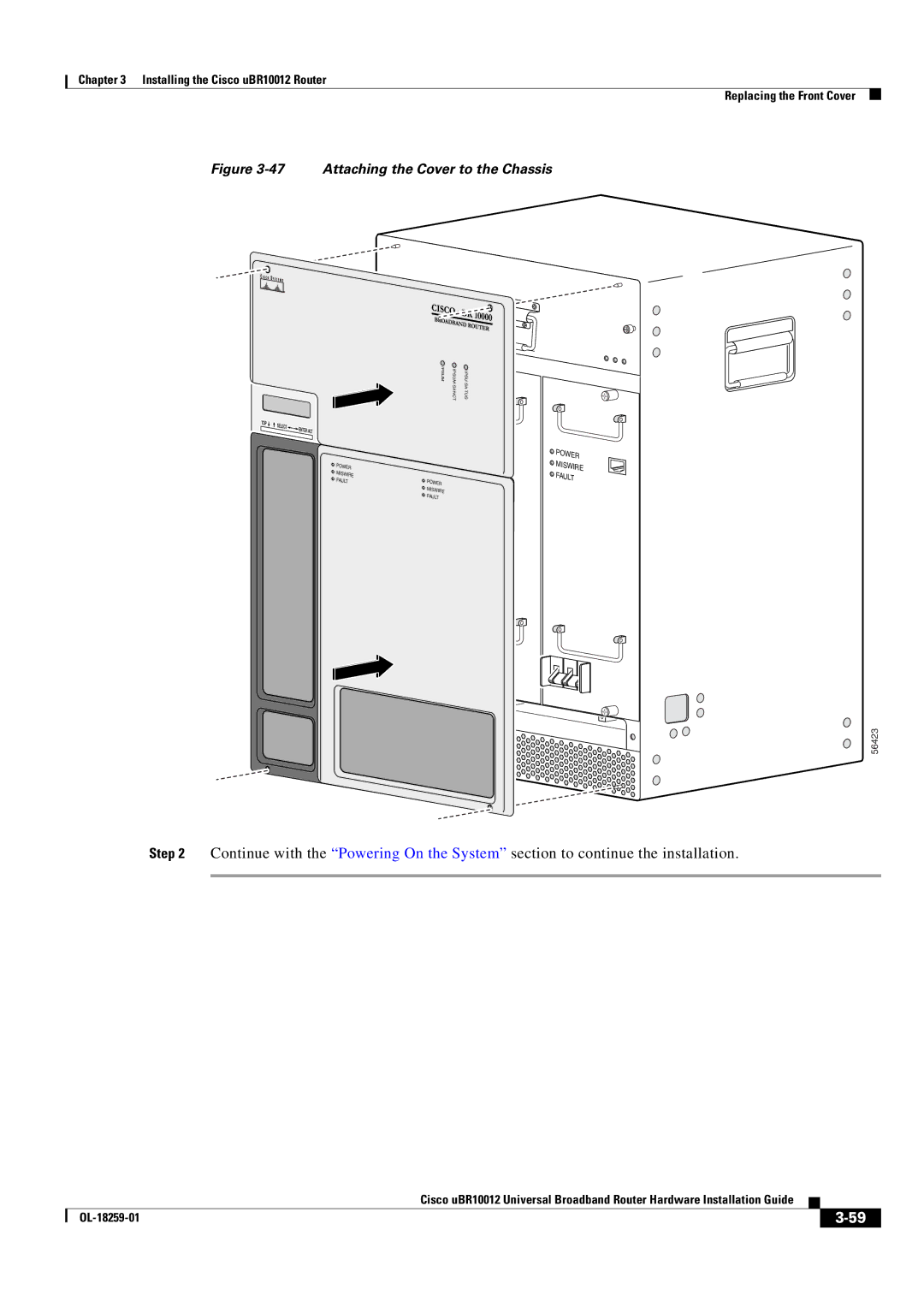 Cisco Systems Cisco uBR10012 manual Attaching the Cover to the Chassis 