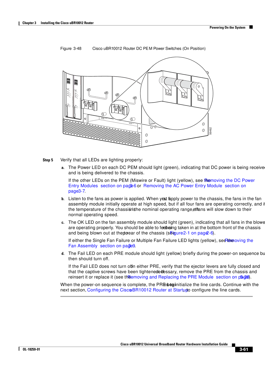 Cisco Systems manual Cisco uBR10012 Router DC PEM Power Switches On Position 