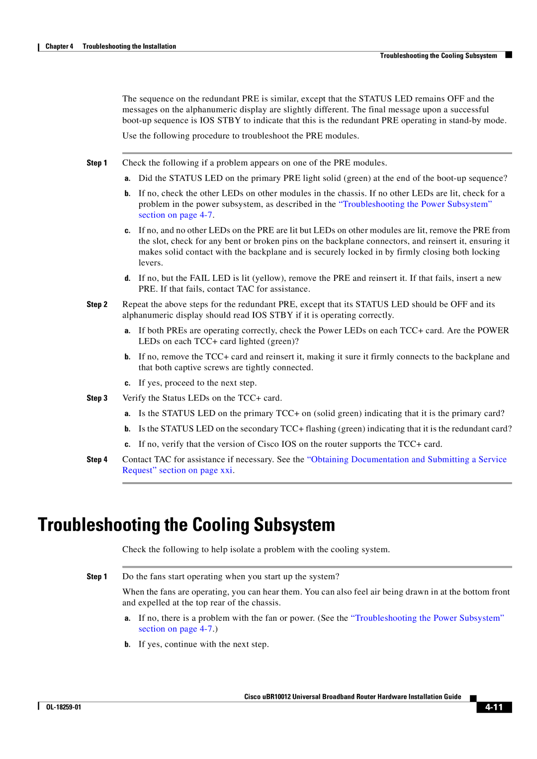 Cisco Systems Cisco uBR10012 manual Troubleshooting the Cooling Subsystem 