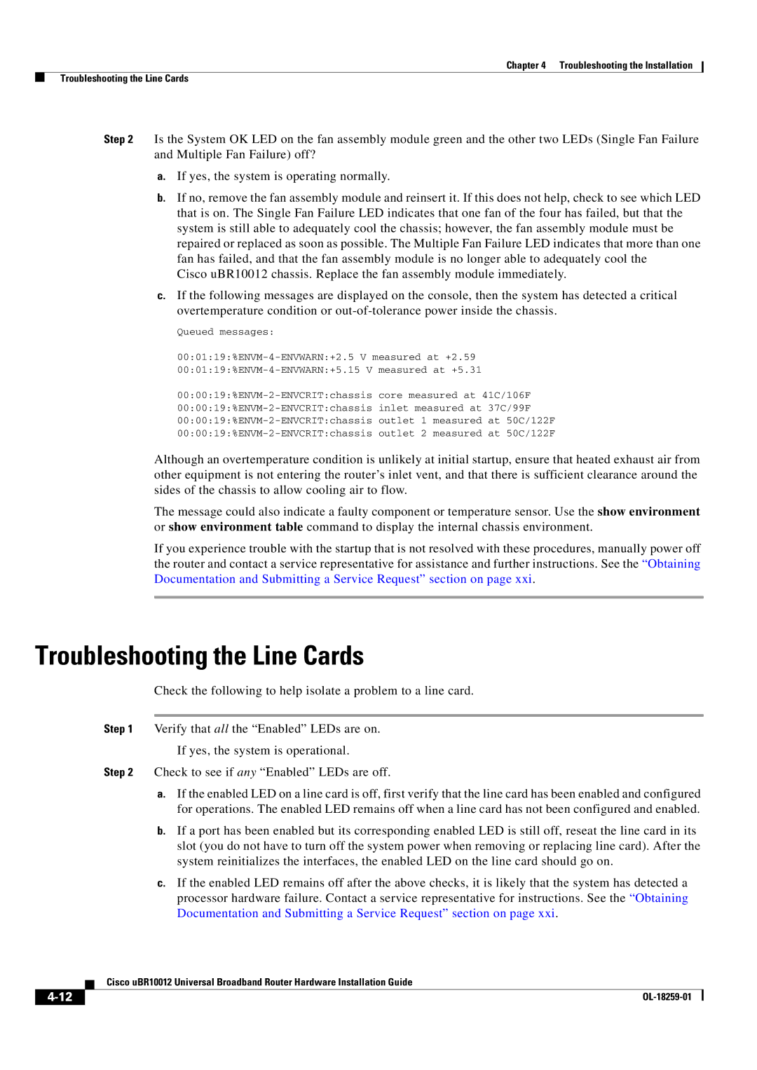 Cisco Systems Cisco uBR10012 manual Troubleshooting the Line Cards, Queued messages 