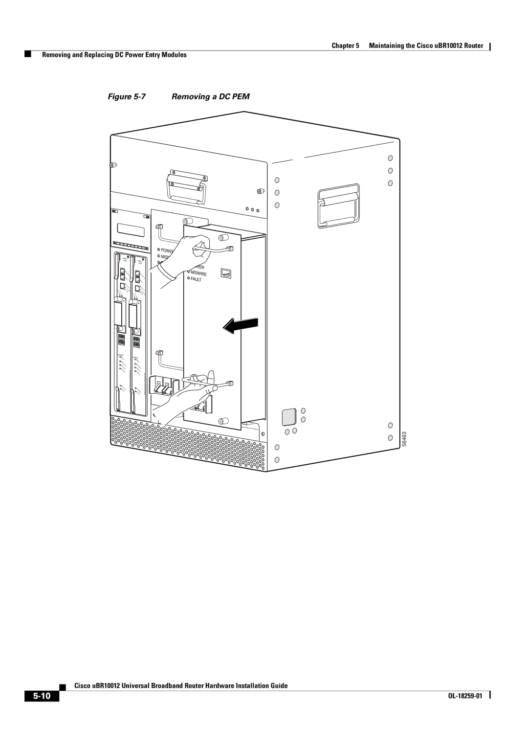 Cisco Systems Cisco uBR10012 manual Removing a DC PEM 