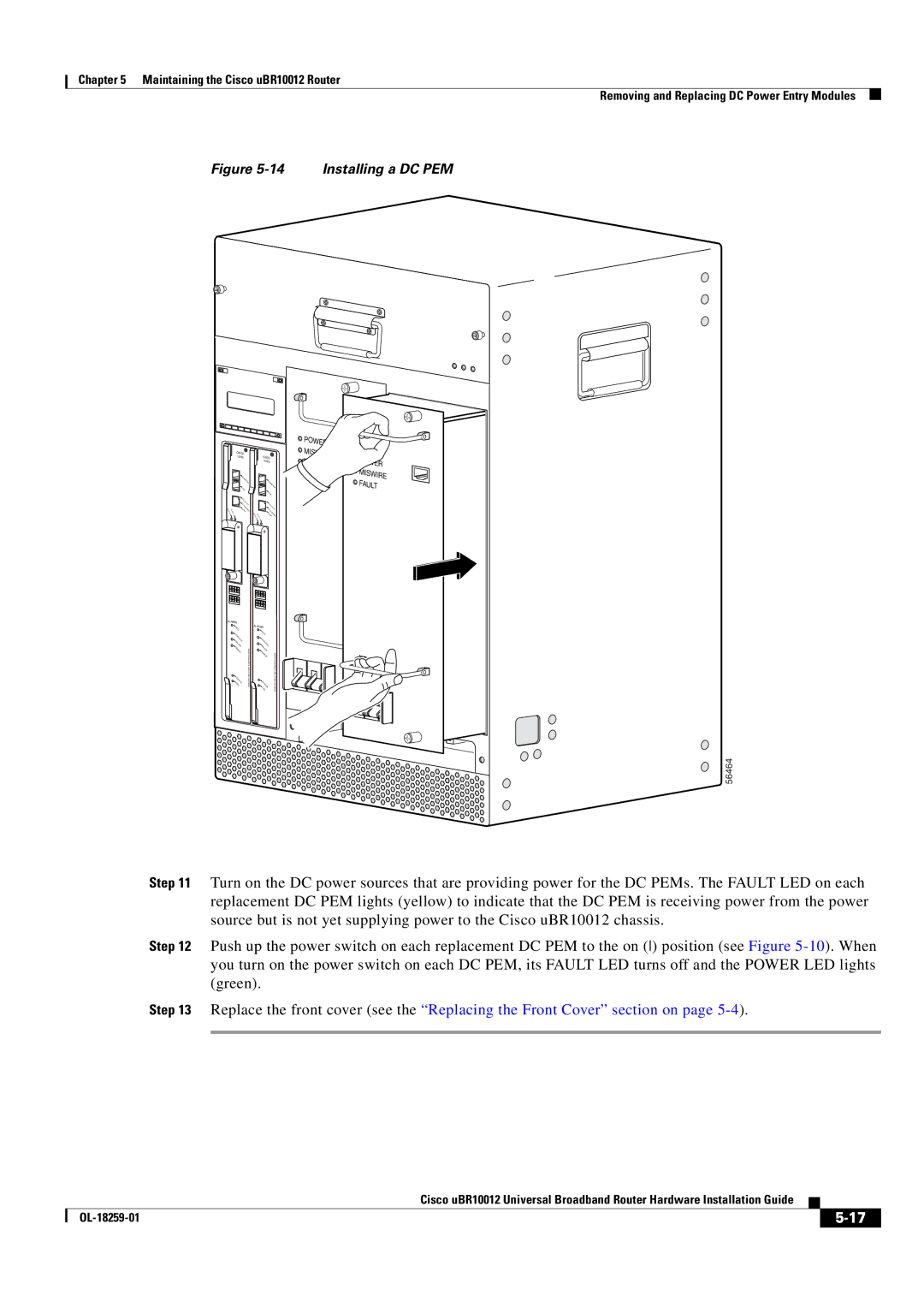 Cisco Systems Cisco uBR10012 manual Installing a DC PEM 