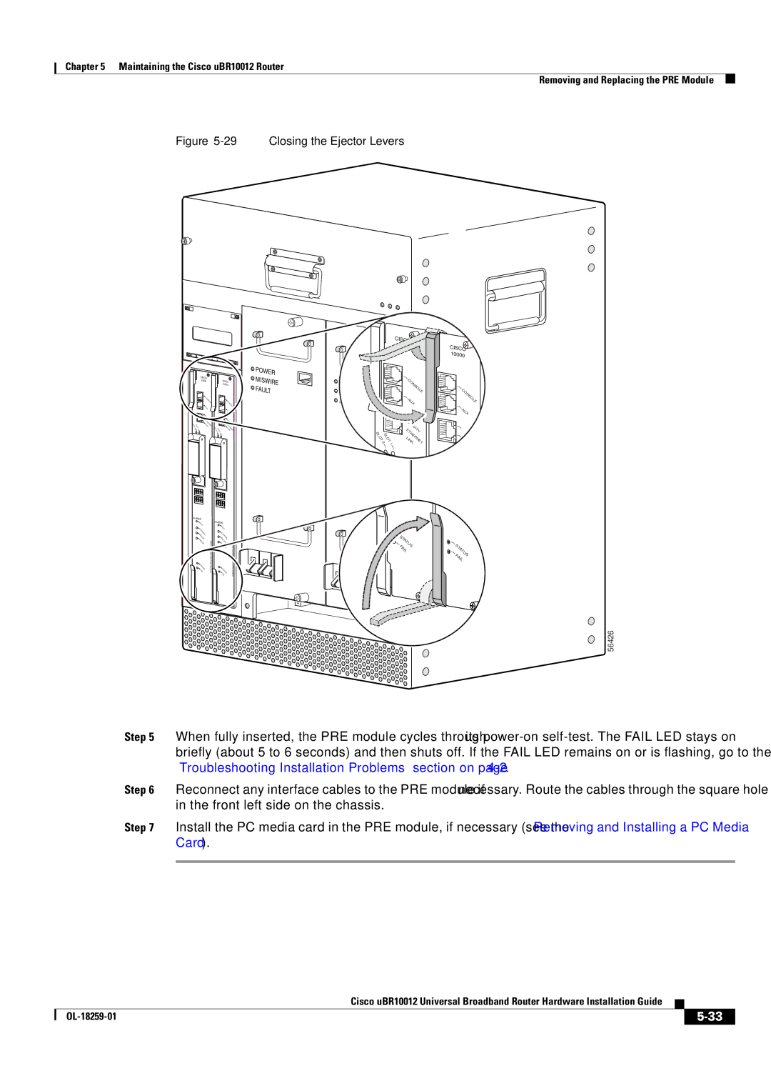 Cisco Systems Cisco uBR10012 manual Closing the Ejector Levers 