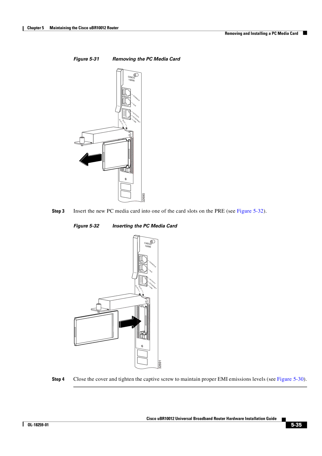 Cisco Systems Cisco uBR10012 manual Removing the PC Media Card 