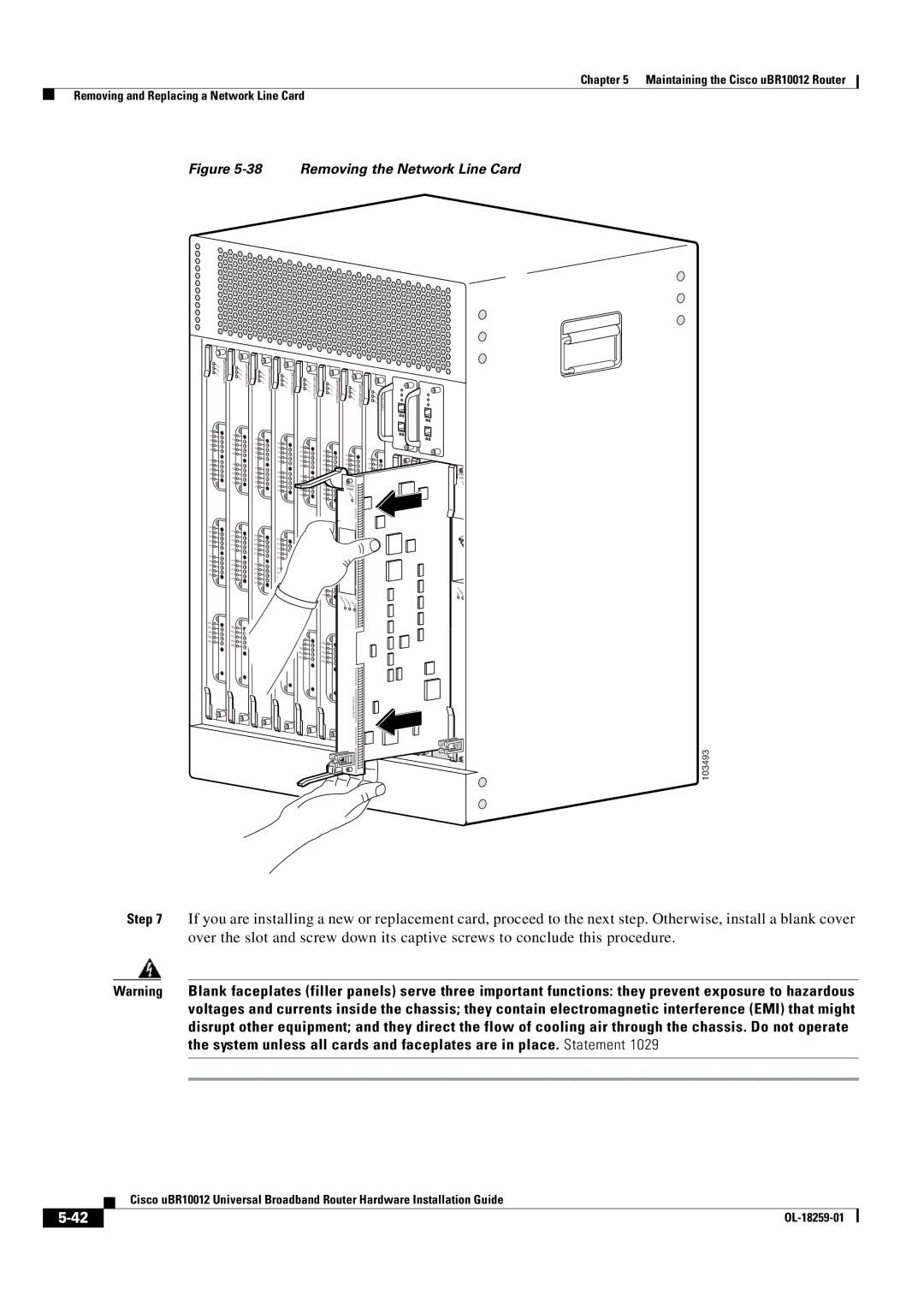 Cisco Systems Cisco uBR10012 manual Removing the Network Line Card 