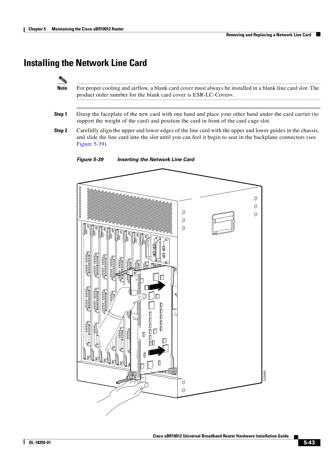 Cisco Systems Cisco uBR10012 manual Installing the Network Line Card, Inserting the Network Line Card 