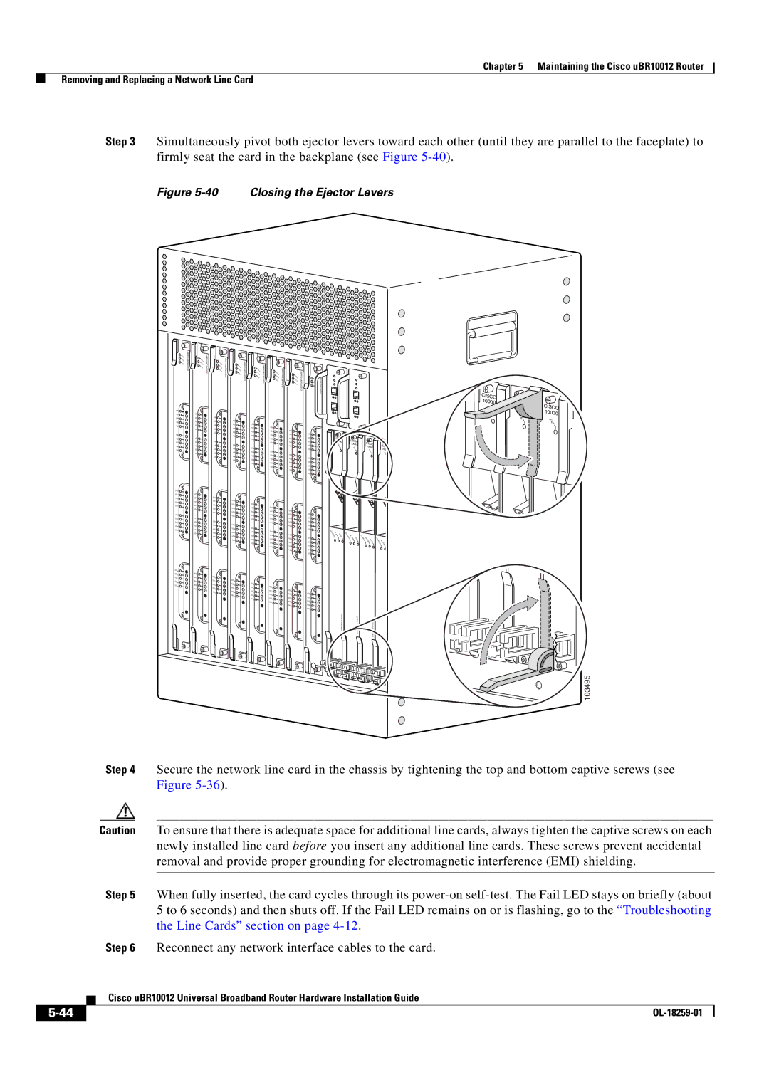 Cisco Systems Cisco uBR10012 manual Closing the Ejector Levers 