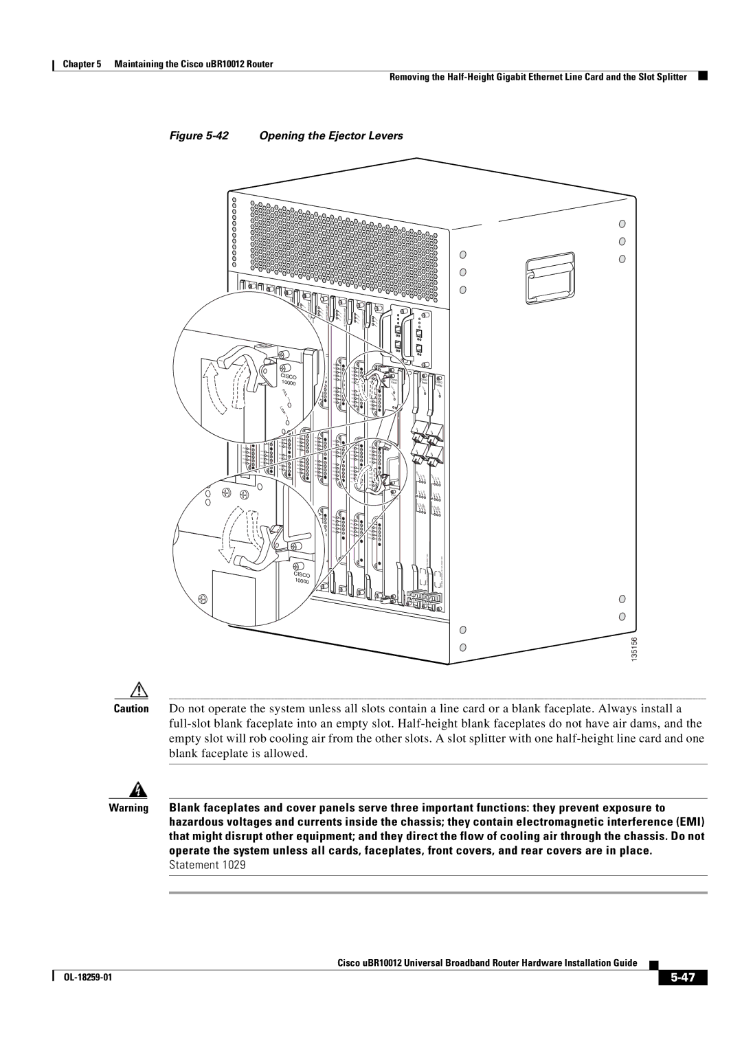 Cisco Systems Cisco uBR10012 manual Opening the Ejector Levers 