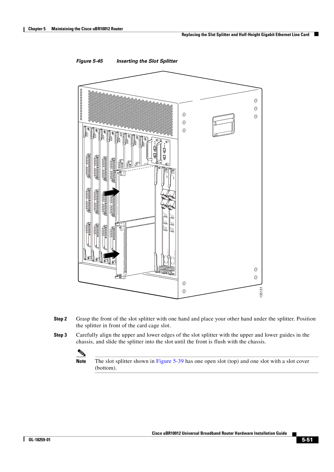 Cisco Systems Cisco uBR10012 manual Inserting the Slot Splitter 