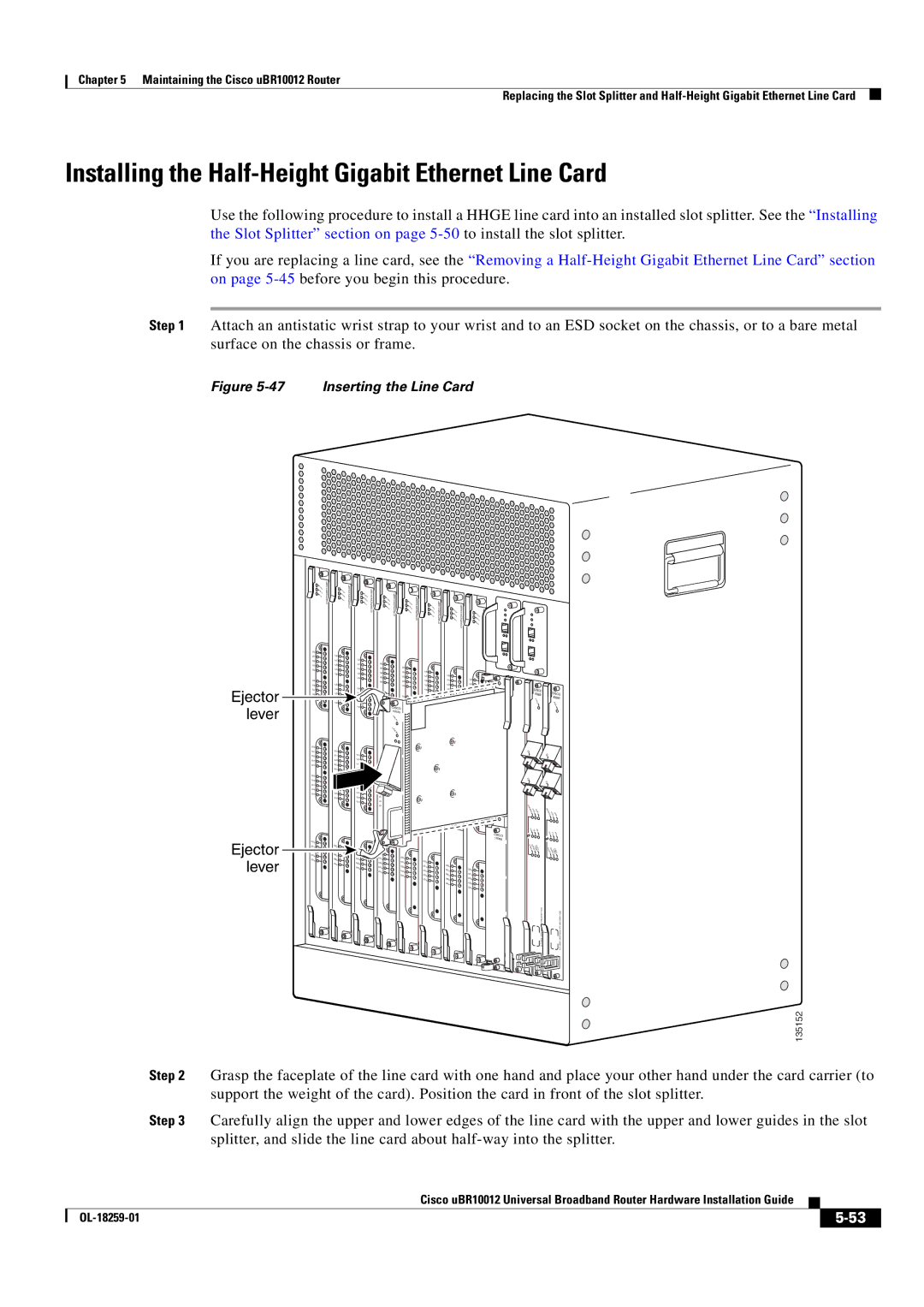 Cisco Systems Cisco uBR10012 manual Inserting the Line Card 