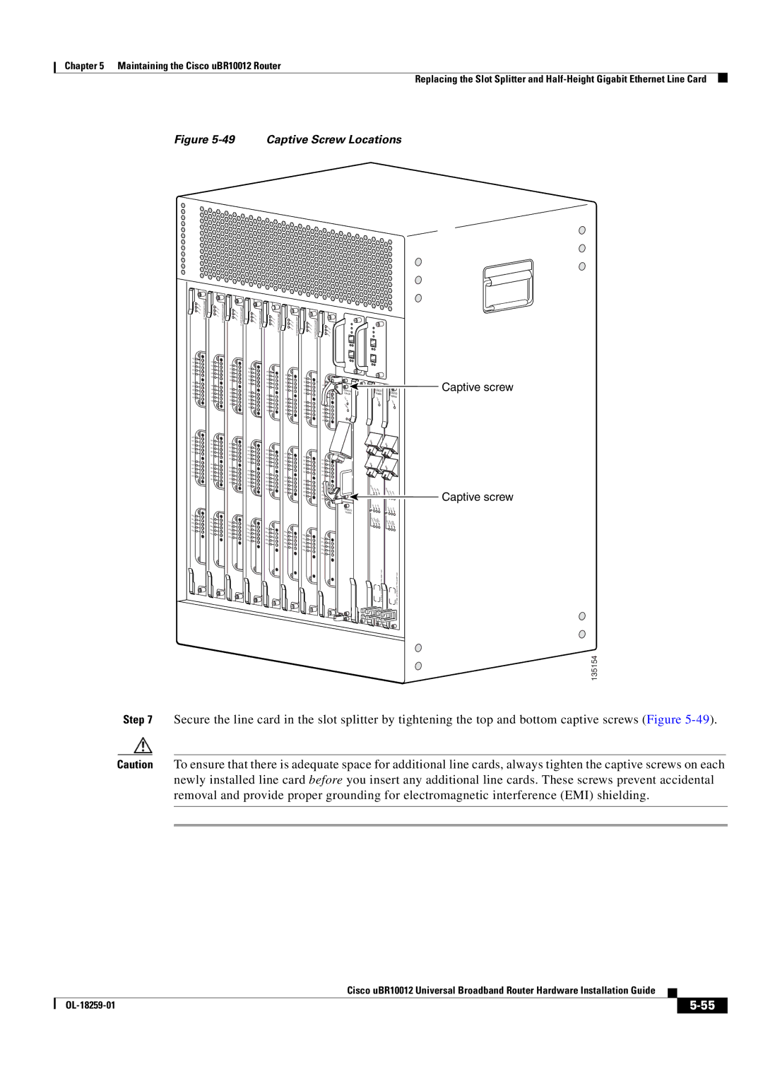 Cisco Systems Cisco uBR10012 manual Captive Screw Locations 