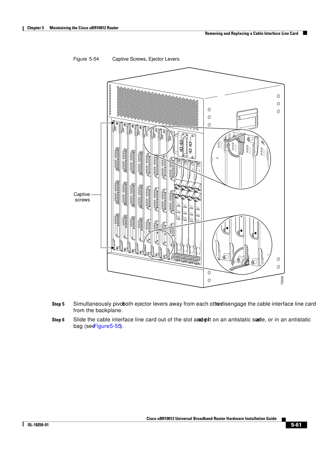 Cisco Systems Cisco uBR10012 manual Captive Screws, Ejector Levers 