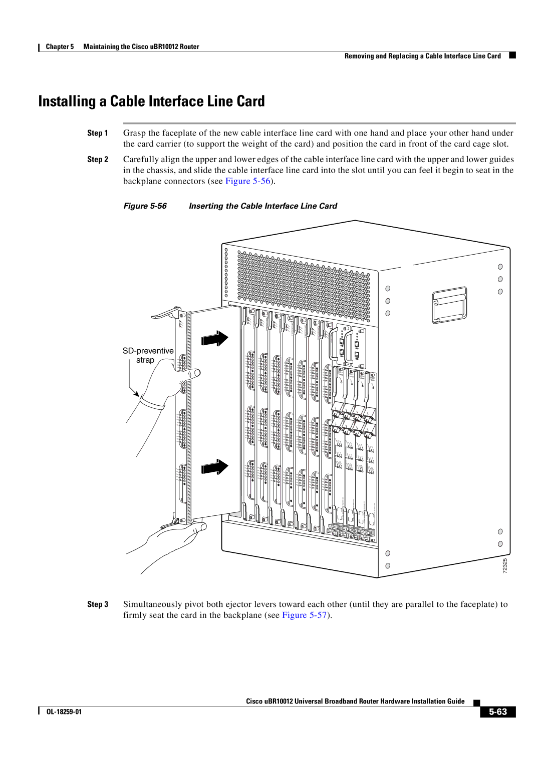 Cisco Systems Cisco uBR10012 manual Installing a Cable Interface Line Card, Inserting the Cable Interface Line Card 