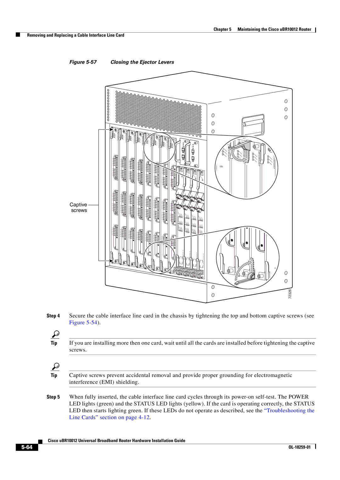 Cisco Systems Cisco uBR10012 manual Closing the Ejector Levers 