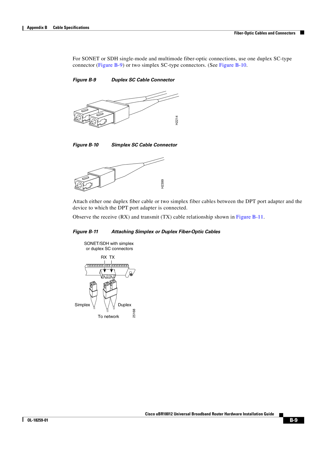 Cisco Systems Cisco uBR10012 manual Figure B-9 Duplex SC Cable Connector 