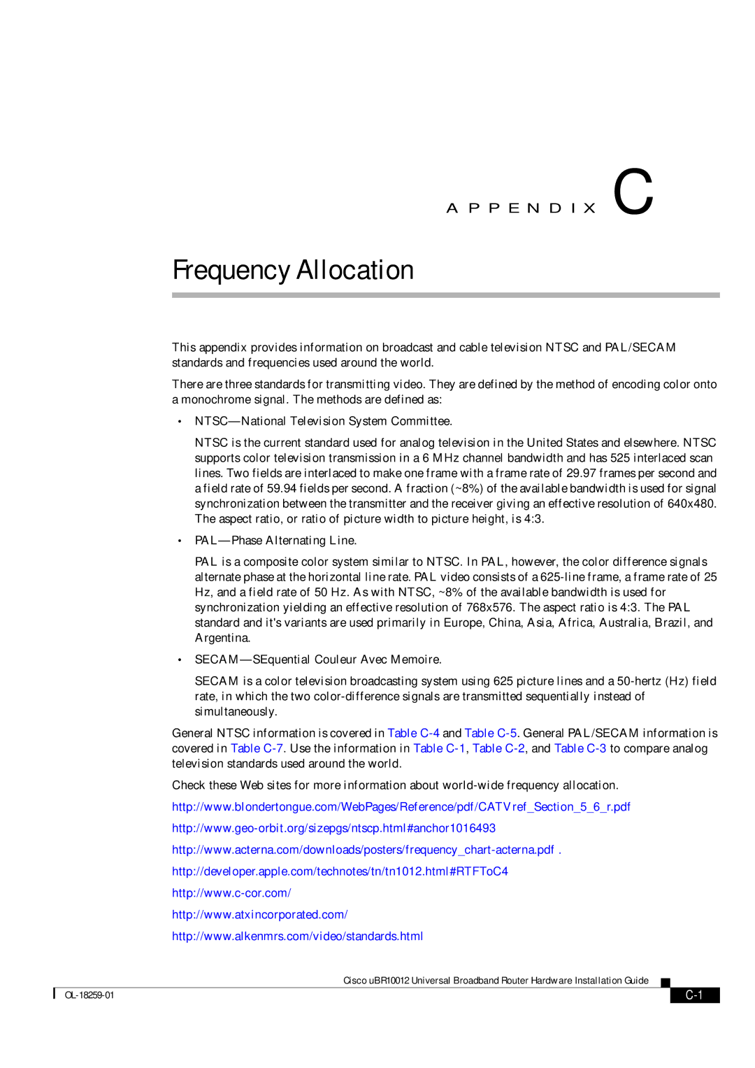 Cisco Systems Cisco uBR10012 manual Frequency Allocation 