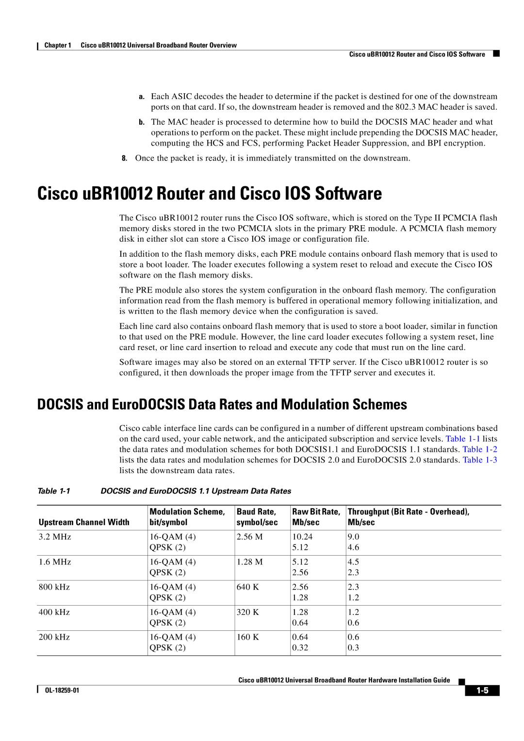 Cisco Systems Cisco uBR10012 Router and Cisco IOS Software, Docsis and EuroDOCSIS Data Rates and Modulation Schemes 