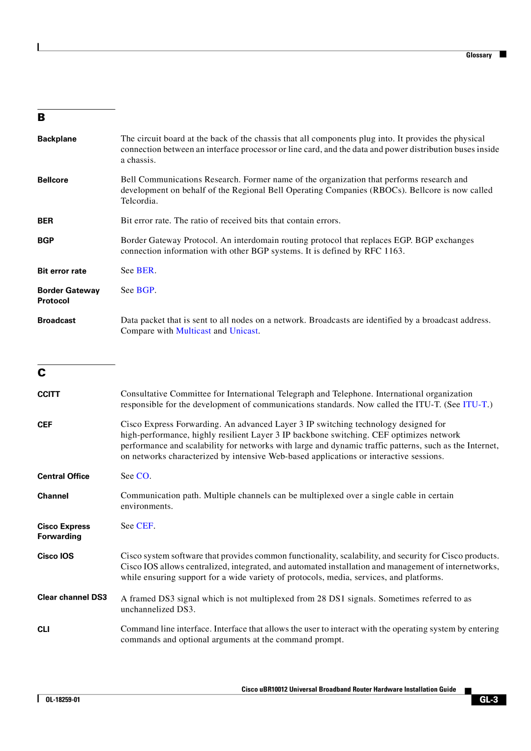 Cisco Systems Cisco uBR10012 manual GL-3 