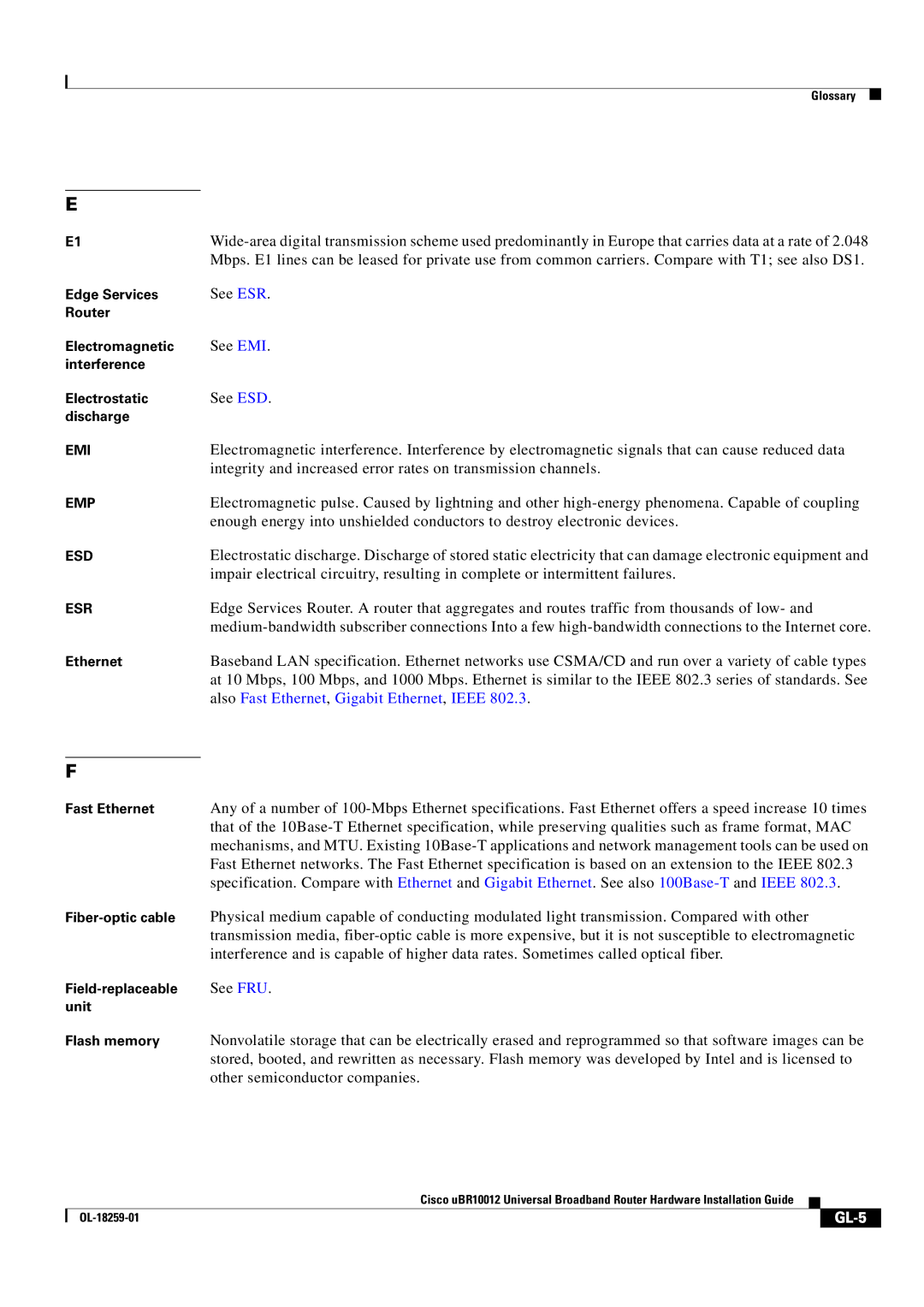 Cisco Systems Cisco uBR10012 manual Also Fast Ethernet, Gigabit Ethernet, Ieee, GL-5 