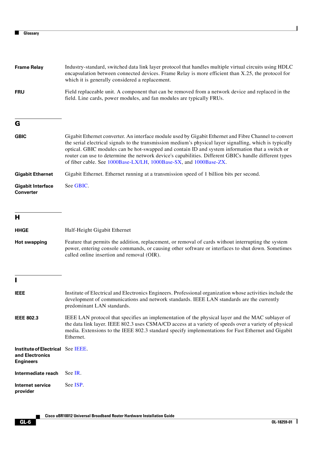 Cisco Systems Cisco uBR10012 manual GL-6 