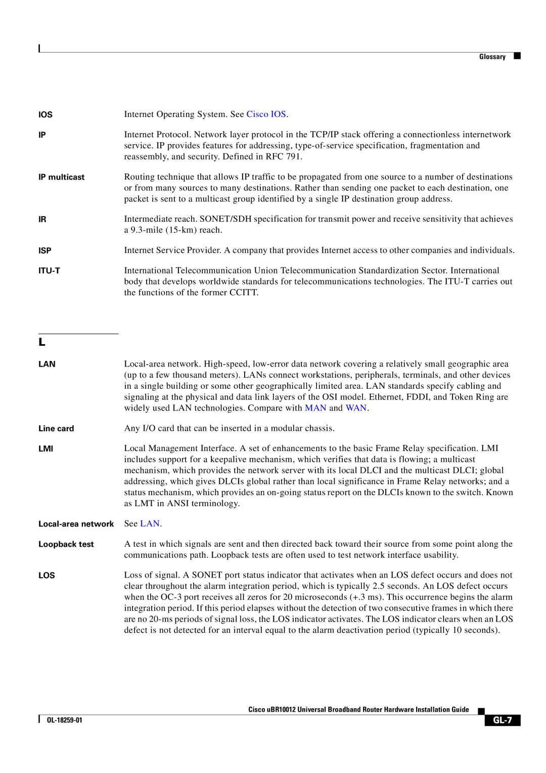 Cisco Systems Cisco uBR10012 manual GL-7 