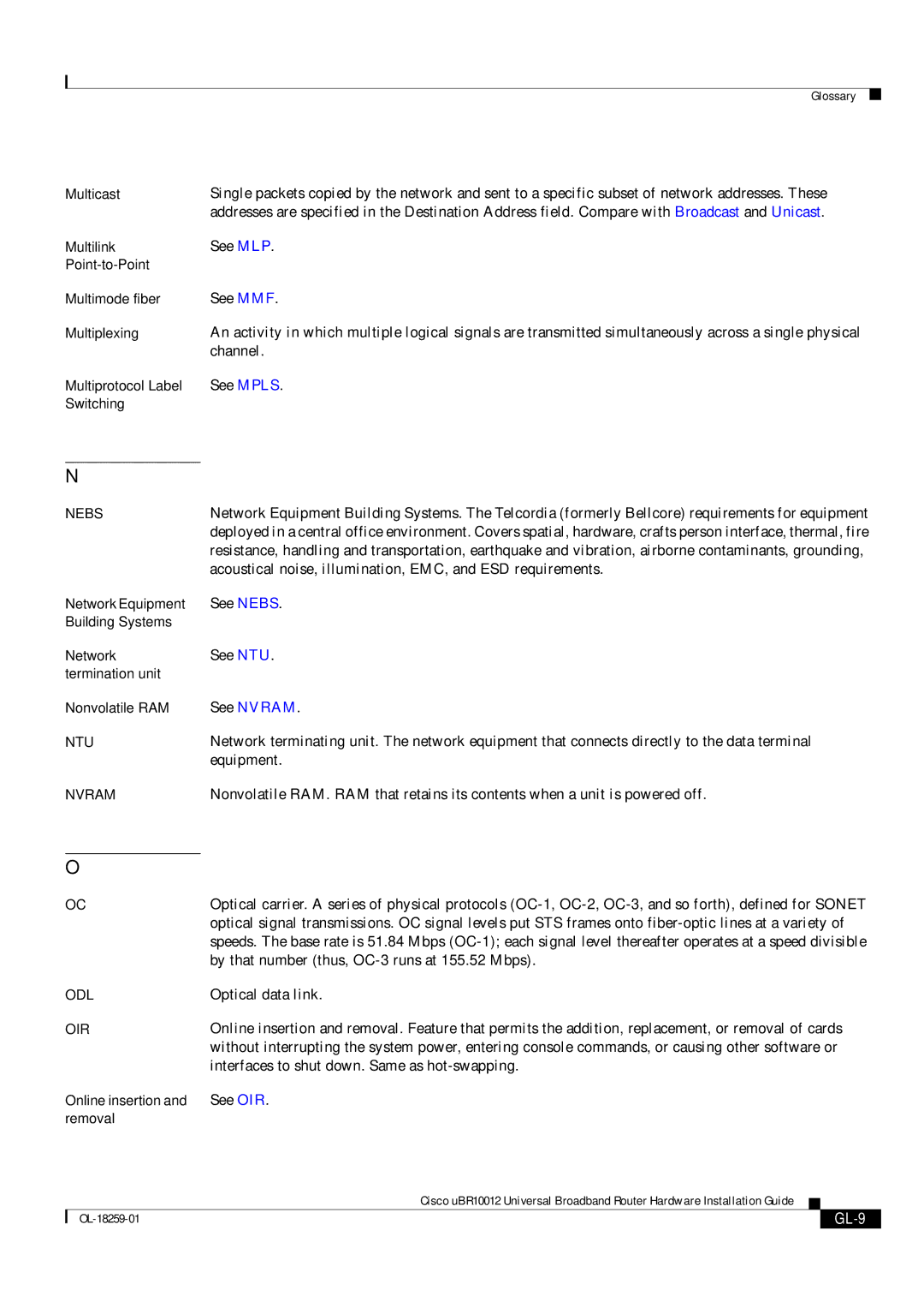 Cisco Systems Cisco uBR10012 manual GL-9 