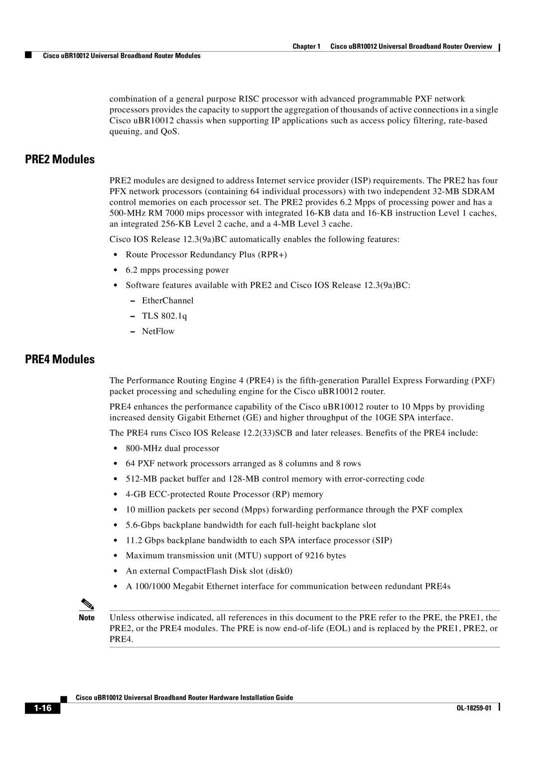 Cisco Systems Cisco uBR10012 manual PRE2 Modules, PRE4 Modules 