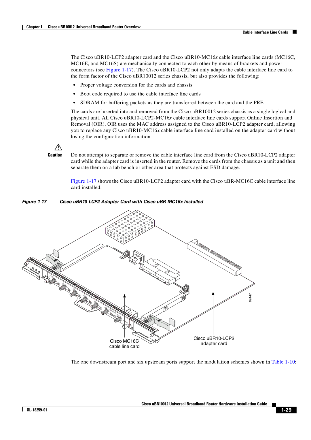 Cisco Systems Cisco uBR10012 manual Cisco MC16C cable line card 