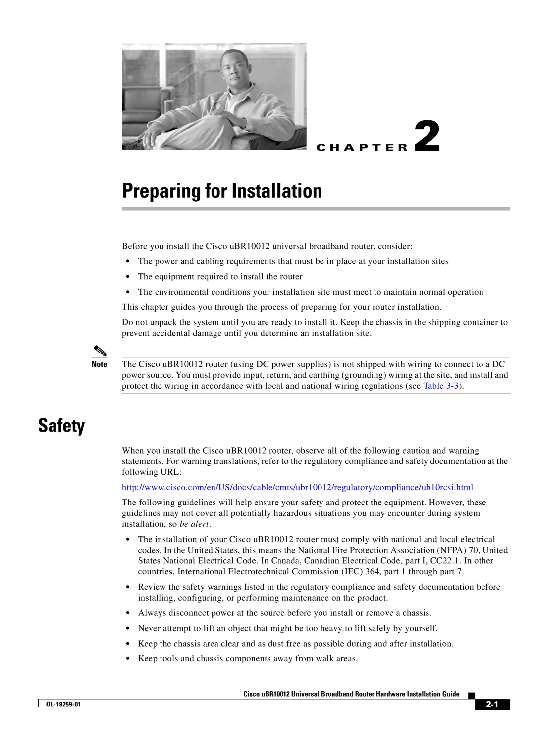 Cisco Systems Cisco uBR10012 manual Preparing for Installation, Safety 