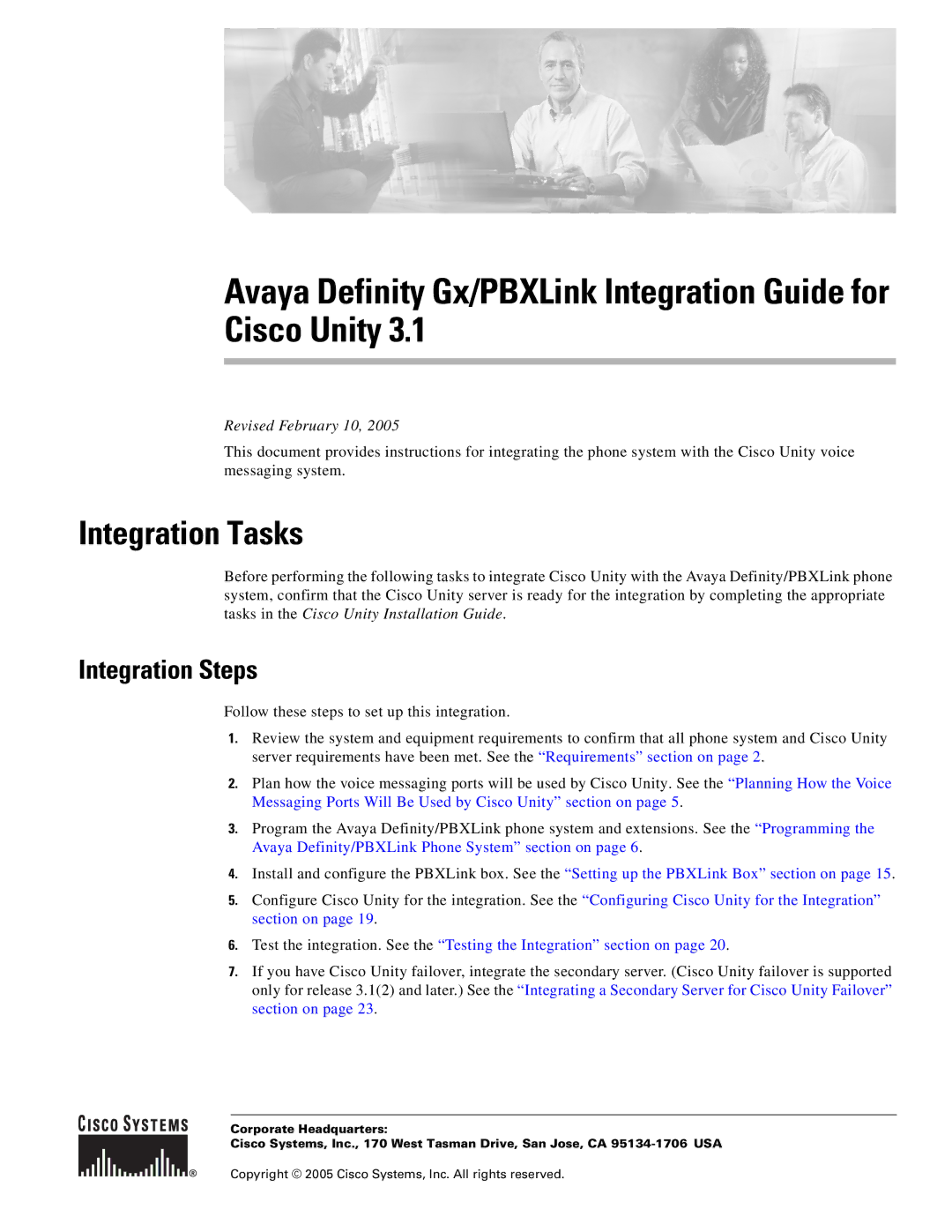 Cisco Systems Cisco Unity 3.1 manual Integration Tasks, Integration Steps 