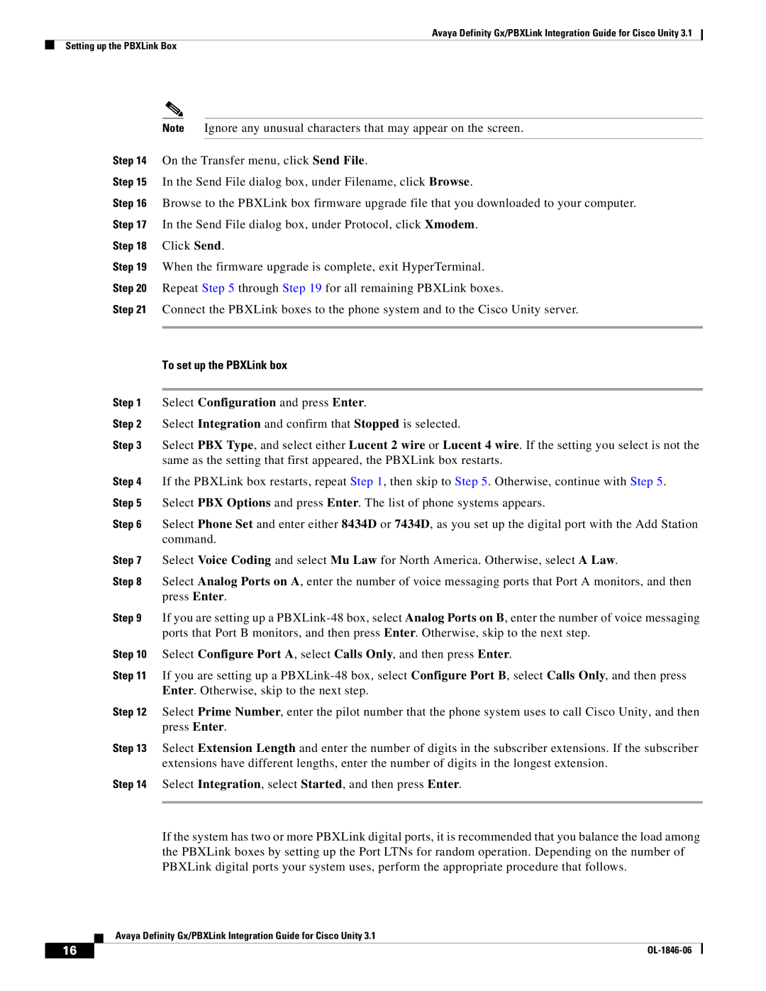 Cisco Systems Cisco Unity 3.1 manual To set up the PBXLink box, Select Configuration and press Enter 