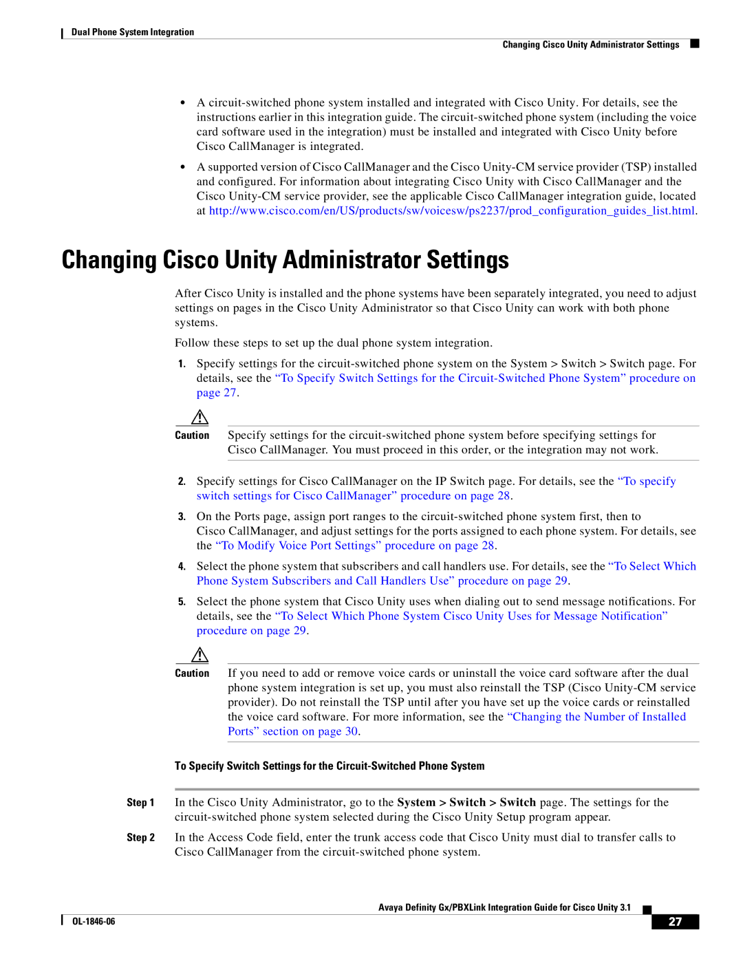 Cisco Systems Cisco Unity 3.1 manual Changing Cisco Unity Administrator Settings 