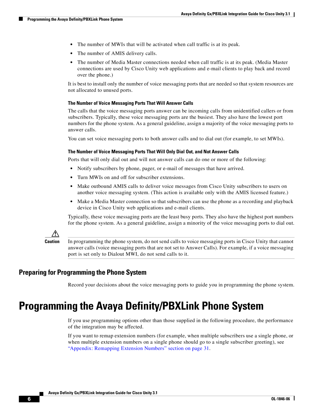 Cisco Systems Cisco Unity 3.1 manual Programming the Avaya Definity/PBXLink Phone System 