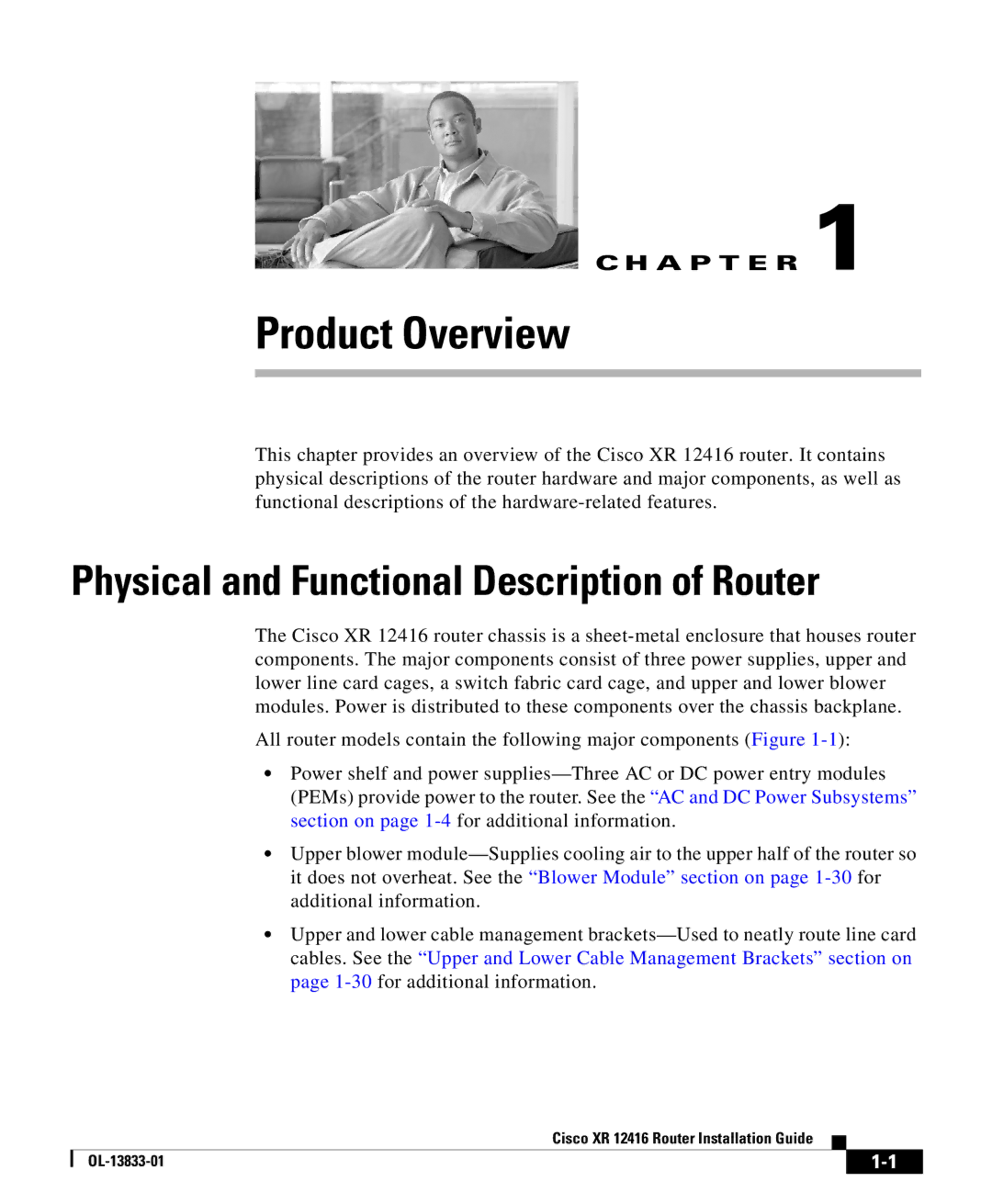 Cisco Systems Cisco XR 12416 manual Product Overview, Physical and Functional Description of Router 