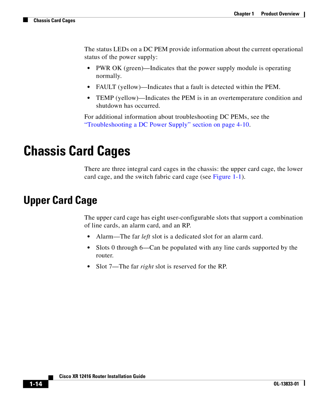 Cisco Systems Cisco XR 12416 manual Chassis Card Cages, Upper Card Cage 